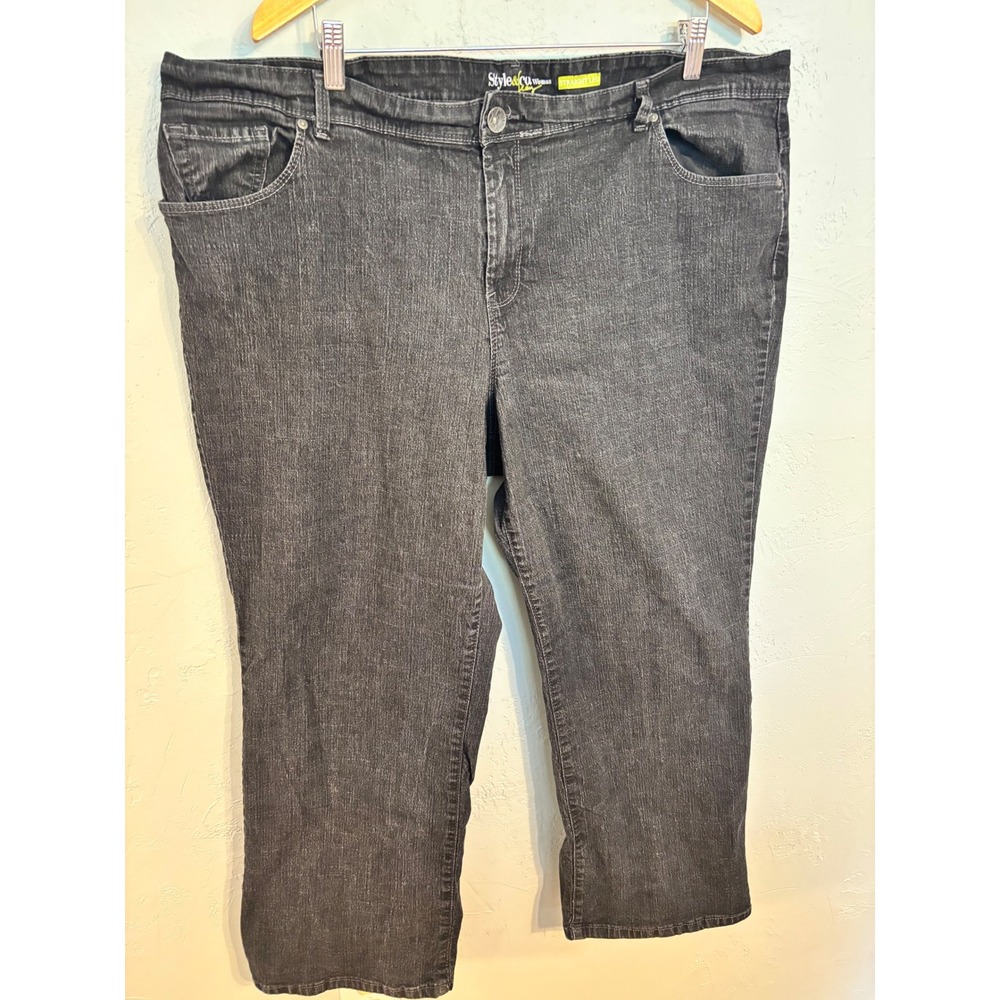 Style & Co Woman Straight Leg Jeans Faded Black Denim Plus Size 24W Petite